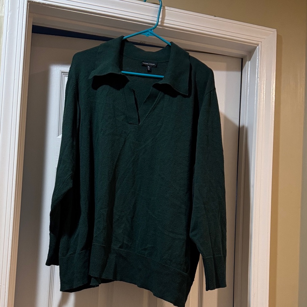 Universal Standard Forest Green Knit Collar sweater
